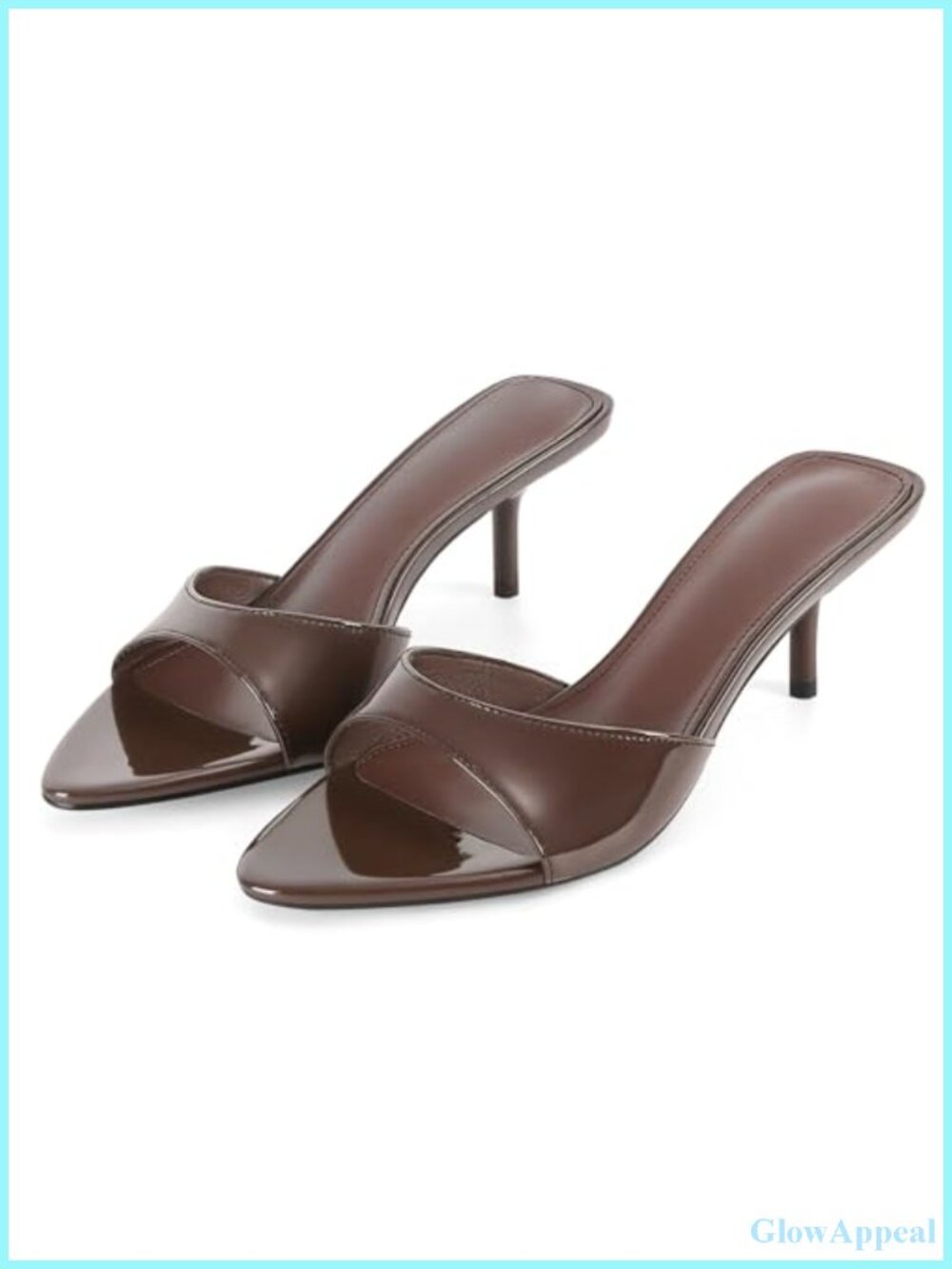 Kitten Heel Mules Faux Leather Pointed Open Toe Slip On Heeled Sandals